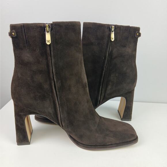 Sam Edelman SZ 11/42 Irie Calfskin Suede Square Toe Boots In Chocolate Brown - Picture 9 of 11